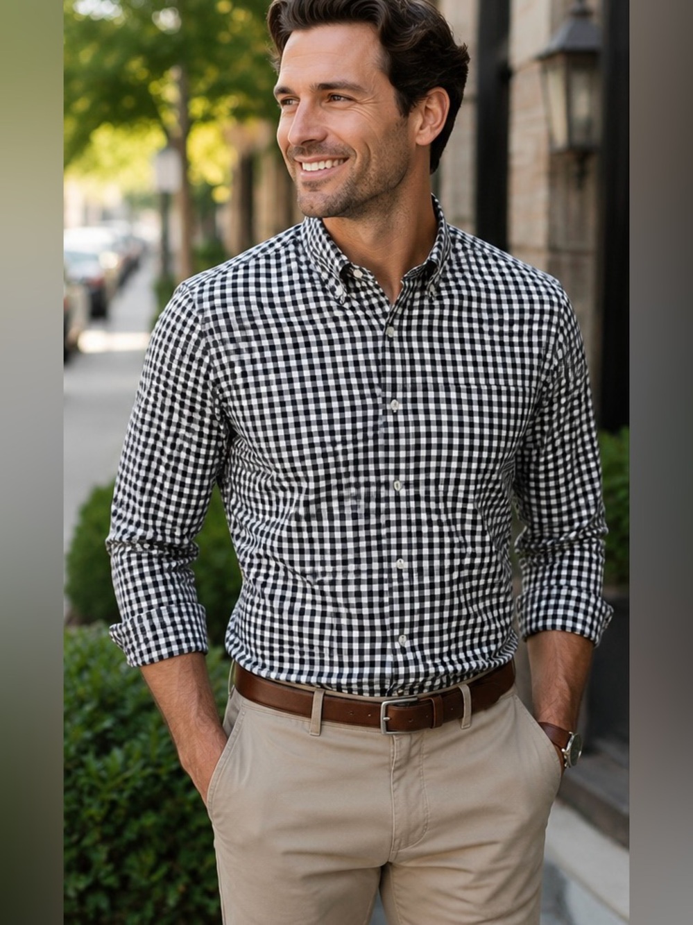 Mizzen+Main Black and White Gingham Button-Down Shirt